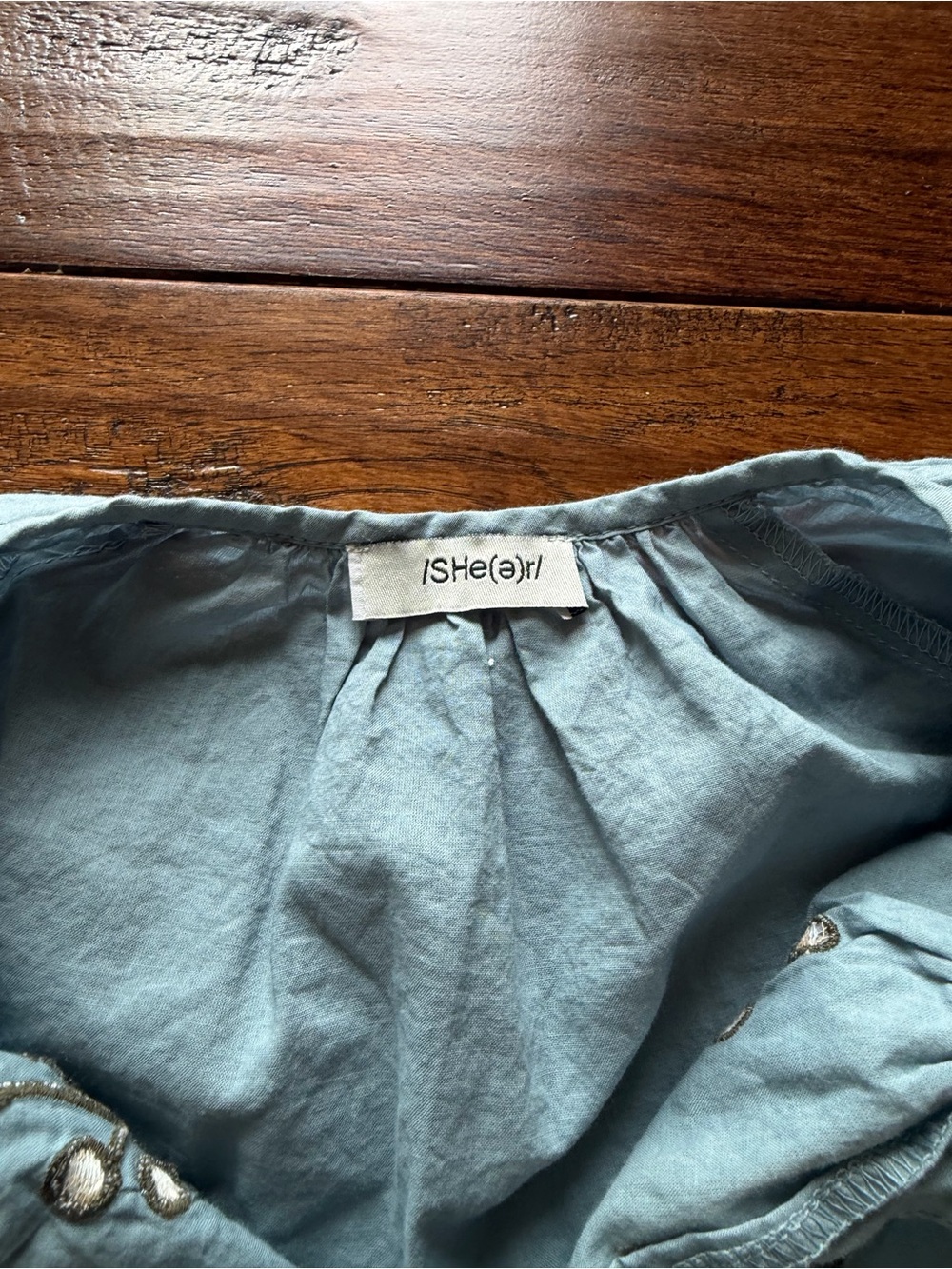 Light Blue Embroidered Peasant Top with Floral Accents 100% Cotton size Small - Picture 2 of 4